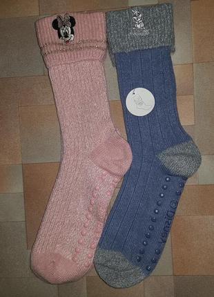 Носки высокие плюшевые теплые, вязанные, носочки с тормозами disney 37-42 р