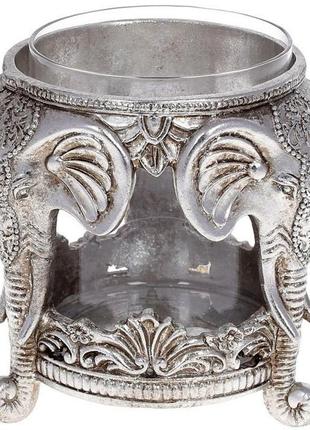 Підсвічник декоративний "giorgi слони" зі скляною колбою 14х14х14.5см, срібло