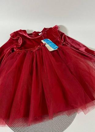 Красивое праздничное платье на девочку 2-3 года пышное платье с велюровыми рукавами