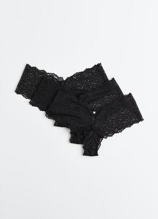 Бразильские трусики набор комплект 3 шт черные женские сексуальные трусики h&amp;m