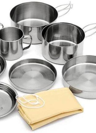 Набір металевого посуду kamille 8 предметів для пікніка (сковороди, ковші, тарілки, кухлі)