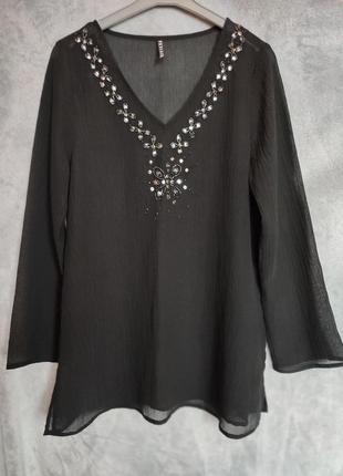 Чорна  блуза -туніка від riviera оздоблена стразами (жатка)