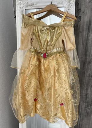 Карнавальное платье белль платье бель платье принцессы disney золотистое платье для девчонки 3-4р