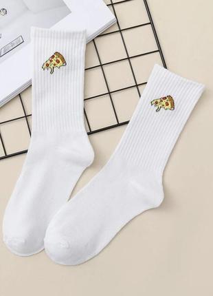 Шкарпетки жіночі принт піцца високі білі носки