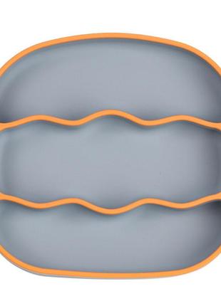 Силіконова трьохсекційна тарілка хвиля y11+y25 сіра з помаранчевим n-12000