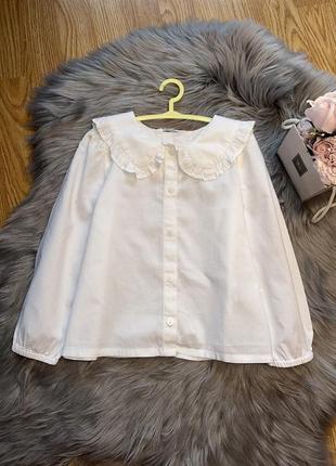 Стильна легка білосніжна сорочка блузка з ошатним комірцем для дівчинки 4/5р h&m