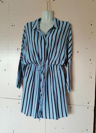 Платье-рубашка в полоску накидка на купальник ткань жатка