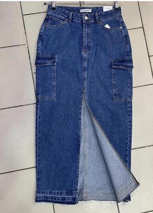 Спідниця юбка міді довга джинсова з карманами розмір 38 турція