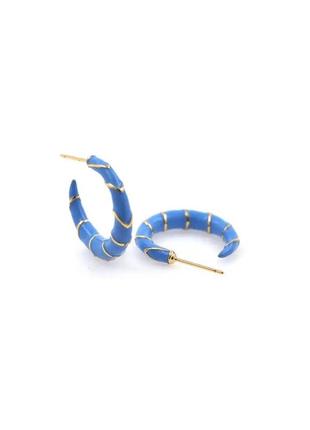 Тренд якісні золотисті блакитна емаль жіночі сережки кульчики серьги пусети підвіси кільця