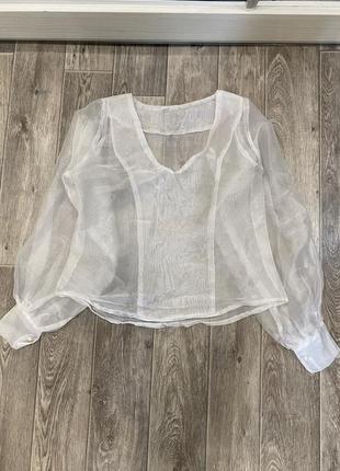 Трендовая прозрачная объемная блуза, белоснежная