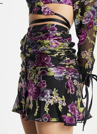 Красивая юбка шифон принт цветы на подкладке с 8