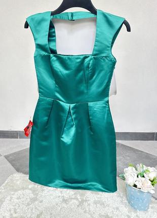 Сатинова смарагдова коктейльна сукня, плаття asos