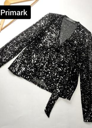 Блуза жіноча чорна в пайетками на запах срібляста від бренду primark m