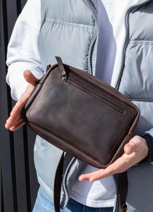 Мужская сумка бананка кожаная натуральная кожа мелки хорс dsb0007