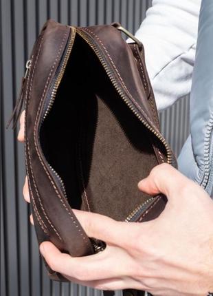 Мужская сумка бананка кожаная натуральная кожа мелки хорс dsb0007