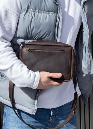 Мужская сумка бананка кожаная натуральная кожа мелки хорс dsb0007