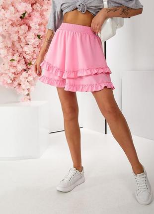 Пышная розовая юбка с рюшами