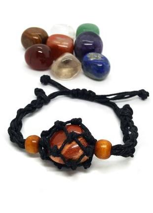 🕸️🖤 плетений браслет-сітка в стилі макраме з натуральним каменем