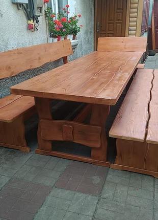 Комплект деревянной массивной мебели 2800мм ( стол, лавки ) садовая мебель