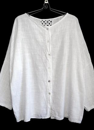 Итальянская хлопковая блузка с кружевом, made in italy р.14-16-18