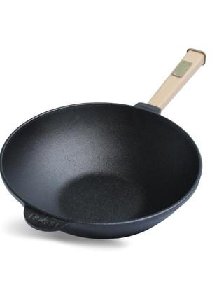 Сковорода чугунная с деревянной ручкой wok 2,8 л