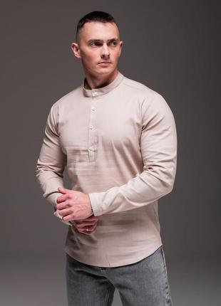Сорочка чоловіча з льону довгий рукав, бежева