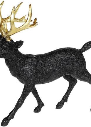 Статуетка декоративна «олень із золотими рогами» 23х8х24 см, чорний із глітером