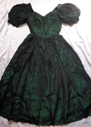 Винтажное изумрудное платье с рукавами буфами laura ashley