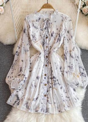 Шифоновое мраморное романтичное молочное платье мини люкс коллекция xs s m 42 44 вечернее премиальное короткое платье