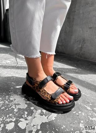 Черные натуральные кожаные босоножки сандали с липучками на липучках толстой подошве кожа