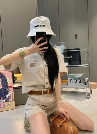 Костюм в стиле miu miu летний хлопковый шорты рубашка двойка3 фото