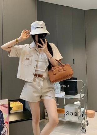 Костюм в стиле miu miu летний хлопковый шорты рубашка двойка4 фото