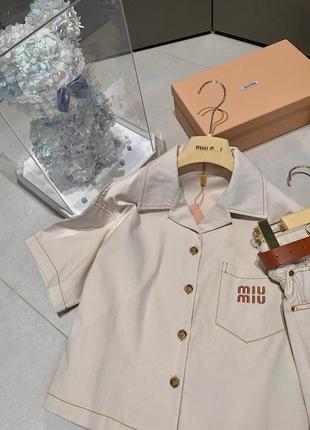Костюм в стиле miu miu летний хлопковый шорты рубашка двойка6 фото