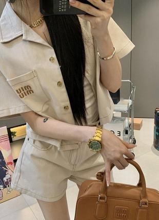 Костюм в стиле miu miu летний хлопковый шорты рубашка двойка5 фото