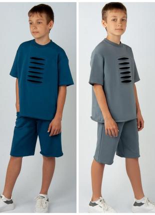 3кольори🌈стильный летний комплект, подростковый летний костюм футболка и шорты, летний костюм комплект футболка и шорты для мальчика