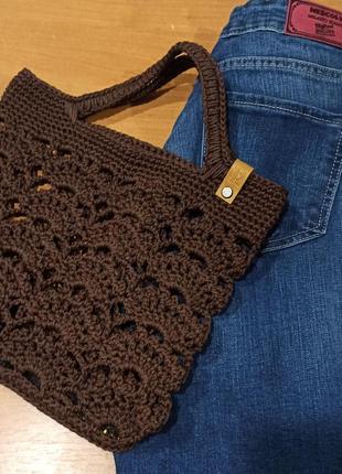 Сумка ажурна ручноi работи, колiр шоколад, ширина 27см, висота з ручками 33см..