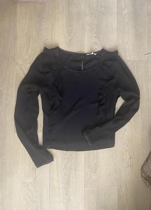 Блуза блузка шифоновая шифонова з воланами чорна черная xs s