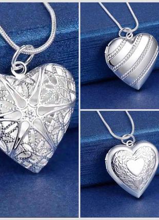 Жіночий срібний ланцюжок з підвіскою у вигляді серця зі стерлінгового срібла 925 проби, з види