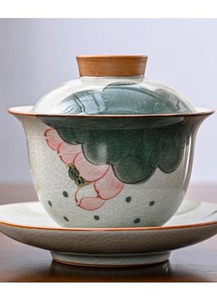 Гайвань,керамической гайвань,гайвань цветочные бутоны,чайная церемония состоит из чашки,крышечки  блюдца 150мл