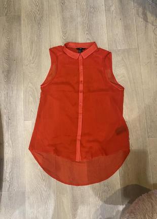 Блуза сорочка рубашка червона блузка без рукавів xs s красная шифонова шифоновая