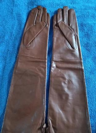 Нові довгі шкіряні перчатки 7-7,5р kim kara елегантні коричневі