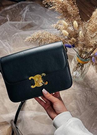 Кожаная черная женская сумка celine triomphe bag