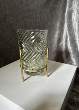 Підсвічник свічник скляний на металевій підставці 15 см