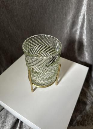 Підсвічник свічник скляний на металевій підставці 15 см