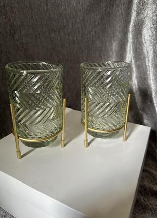 Підсвічник свічник скляний на металевій підставці 15 см