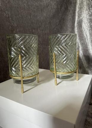 Підсвічник свічник скляний на металевій підставці 15 см