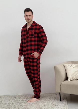 Піжама чоловіча cosy з фланелі (штани+сорочка) клітина червоно/чорна