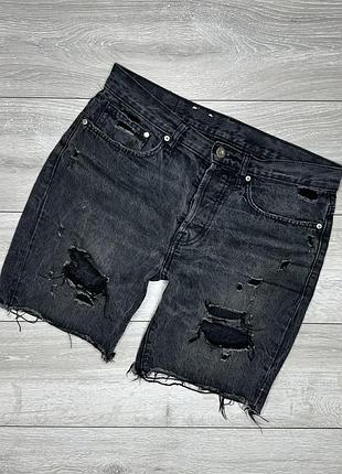 Черные джинсовые шорты &denim рваные мужские с потертостями