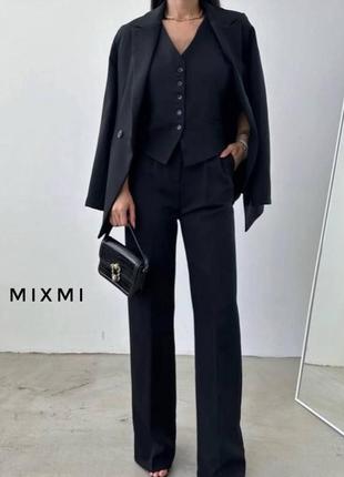 Жіночий костюм трійка штани+жилет+піджак чорний мод 5878m