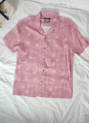 Рожева сорочка на короткий рукав , гавайка